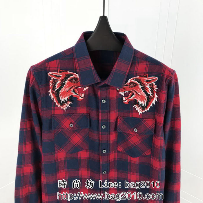 GUCCI古馳 18SS秋冬新款 字母刺繡 格紋襯衫 情侶款 ydi1374
